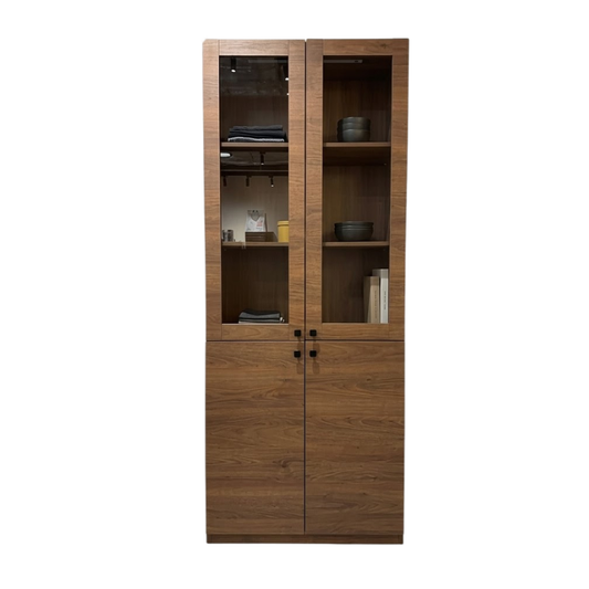 Stanford 80cm Walnut Bookcase with Glass Doors