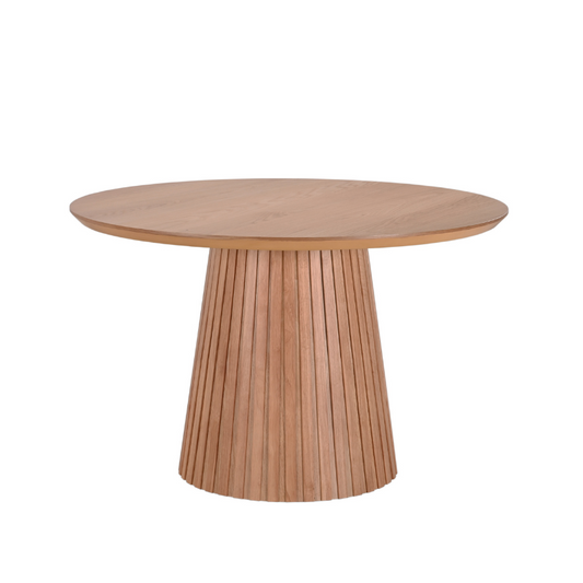 Anya Oak Solid Wood Fluted Base Round Dining Table