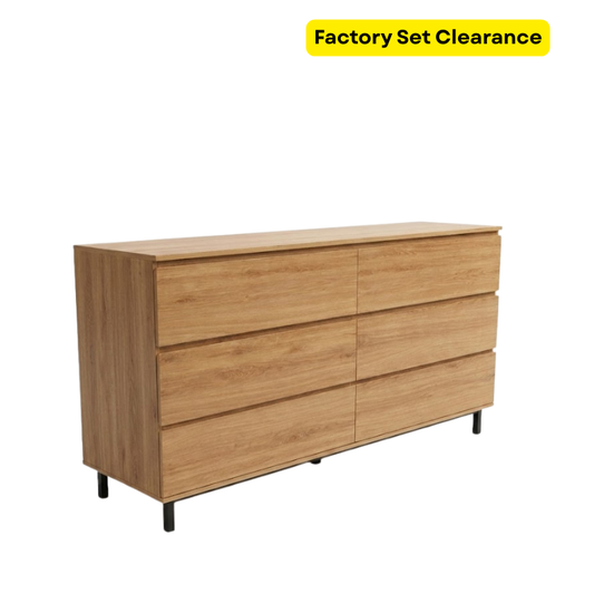 Factory Clearance - Verona 160cm Pine 6-Drawer Chest Dresser