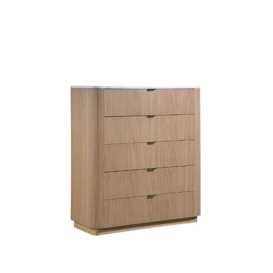Melrose Fluted Solid Wood Marble Top Chest of Drawers