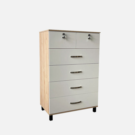 Union 80cm Maple/White 6-Drawer Chest with 2 Locks