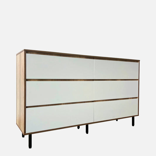Verona 1.6m Pine/White 6-Drawer Chest Dresser Sideboard