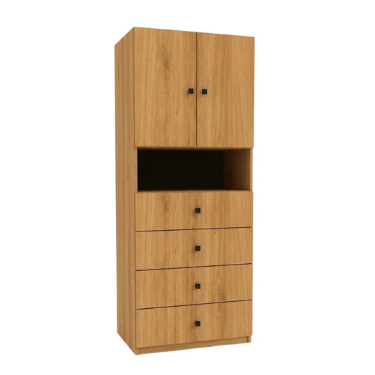Cambridge 80cm Pine 2-Door 4-Drawer Storage Bookcase