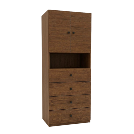 Cambridge 80cm Walnut 2-Door 4-Drawer Storage Bookcase