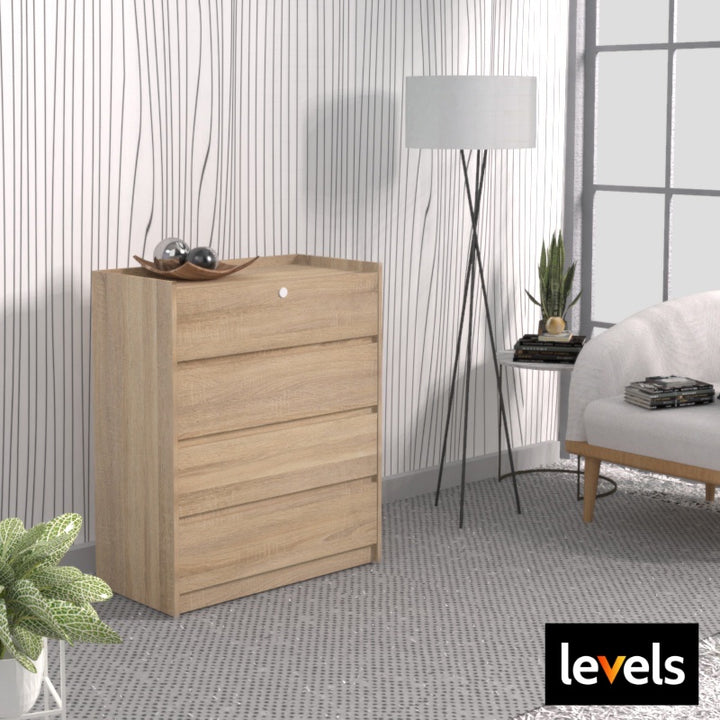 Nora 80cm Oak White 4-Drawer Chest with Lock