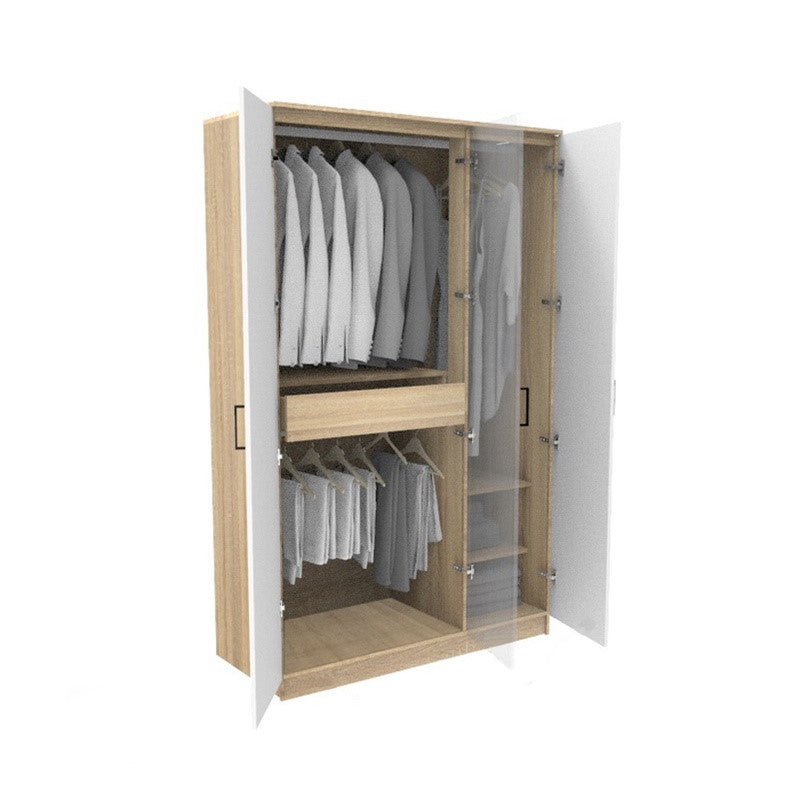 Grace 1.2m Oak White 3-Door Wardrobe