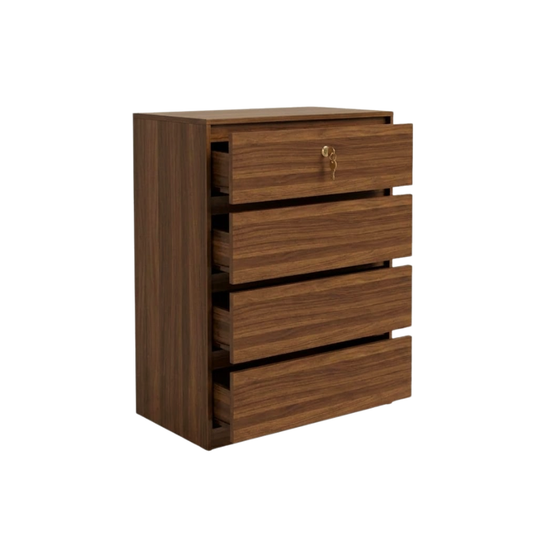 Nelly 80cm Walnut 4-Drawer Chest with Lock