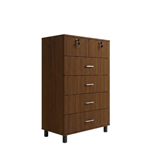 Union 80cm Walnut 6-Drawer Chest with 2 Locks
