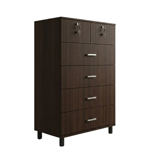 Union 80cm Espresso 6-Drawer Chest with 2 Locks