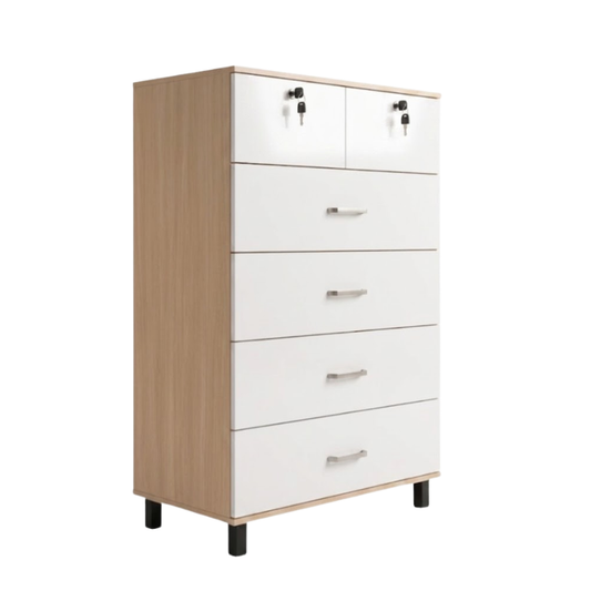 Union 80cm Maple/White 6-Drawer Chest with 2 Locks