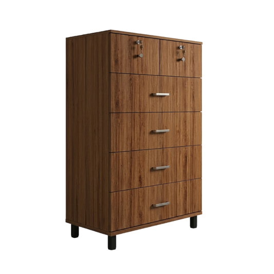 Union 80cm Walnut 6-Drawer Chest with 2 Locks