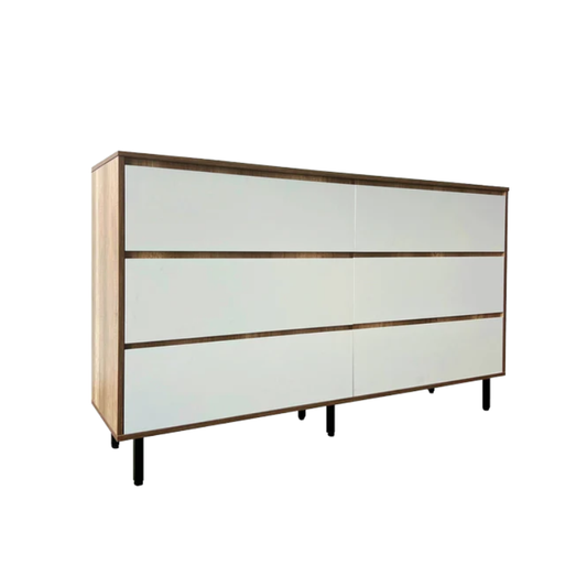 Verona 1.6m Pine/White 6-Drawer Chest Dresser Sideboard