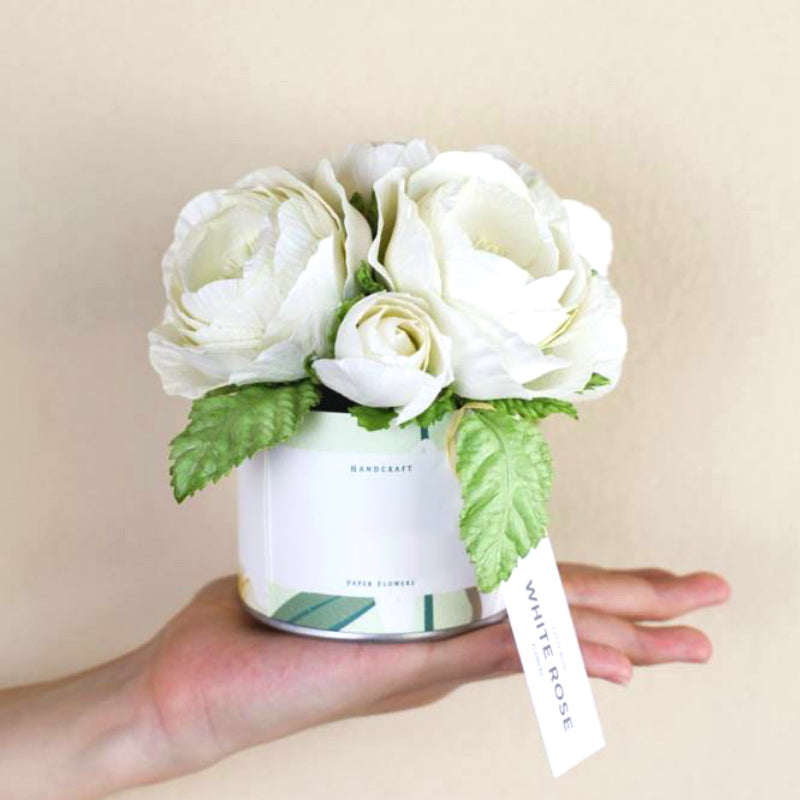 White Charm Paper Flower Tin